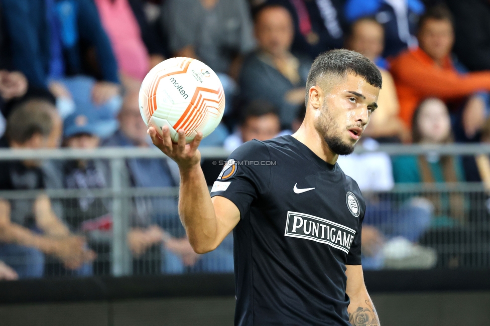 Sturm Graz - Midtjylland
UEFA Europa League Gruppenphase 1. Spieltag, SK Sturm Graz - FC Midtjylland, Stadion Liebenau Graz, 08.09.2022. 

Foto zeigt Jusuf Gazibegovic (Sturm)
