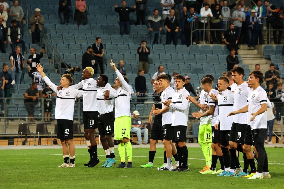 Sturm Graz - Midtjylland
UEFA Europa League Gruppenphase 1. Spieltag, SK Sturm Graz - FC Midtjylland, Stadion Liebenau Graz, 08.09.2022. 

Foto zeigt die Mannschaft von Sturm
