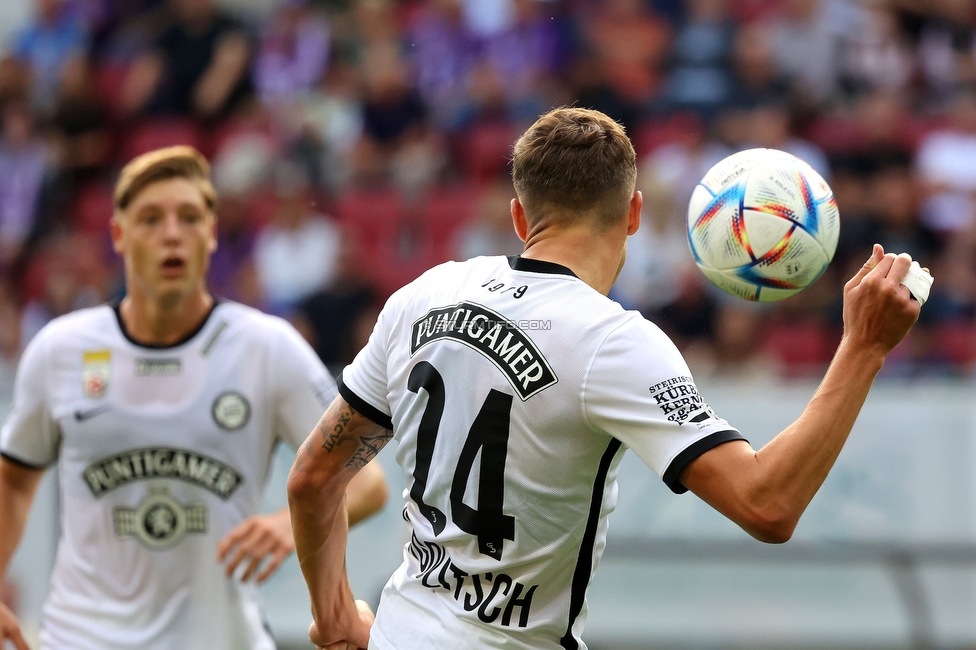 Klagenfurt - Sturm Graz
Oesterreichische Fussball Bundesliga, 8. Runde, SK Austria Klagenfurt - SK Sturm Graz, Woerthersee Stadion Wien, 11.09.2022. 

Foto zeigt Alexander Prass (Sturm) und Sandro Ingolitsch (Sturm)
