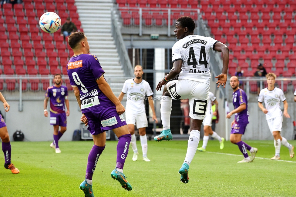 Klagenfurt - Sturm Graz
Oesterreichische Fussball Bundesliga, 8. Runde, SK Austria Klagenfurt - SK Sturm Graz, Woerthersee Stadion Wien, 11.09.2022. 

Foto zeigt Amadou Dante (Sturm)
