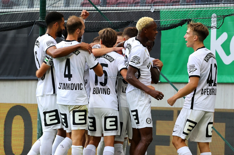 Klagenfurt - Sturm Graz
Oesterreichische Fussball Bundesliga, 8. Runde, SK Austria Klagenfurt - SK Sturm Graz, Woerthersee Stadion Wien, 11.09.2022. 

Foto zeigt Ivan Ljubic (Sturm), Jon Gorenc-Stankovic (Sturm), Emanuel Emegha (Sturm) und William Boeving (Sturm)
Schlüsselwörter: torjubel