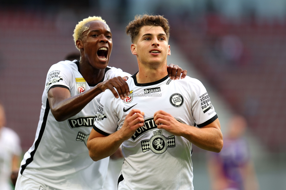 Klagenfurt - Sturm Graz
Oesterreichische Fussball Bundesliga, 8. Runde, SK Austria Klagenfurt - SK Sturm Graz, Woerthersee Stadion Wien, 11.09.2022. 

Foto zeigt Emanuel Emegha (Sturm) und Ivan Ljubic (Sturm)
