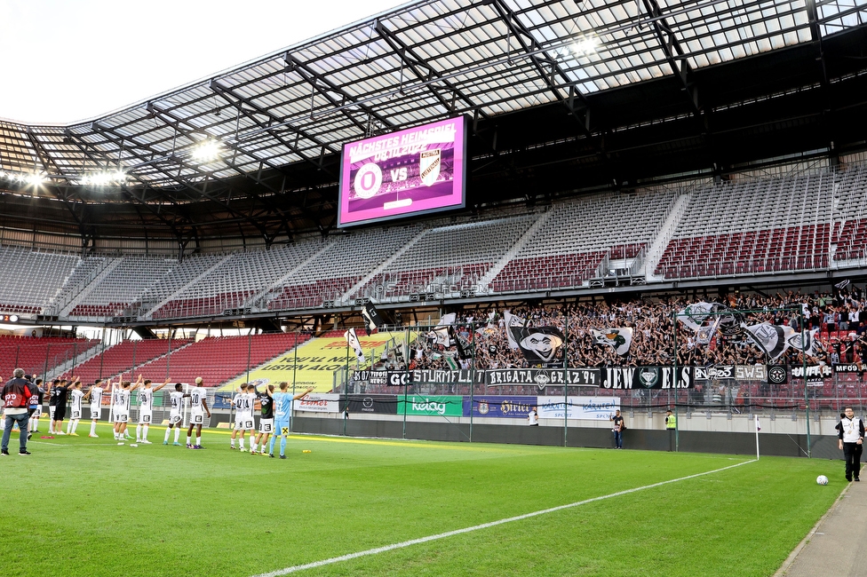 Klagenfurt - Sturm Graz
Oesterreichische Fussball Bundesliga, 8. Runde, SK Austria Klagenfurt - SK Sturm Graz, Woerthersee Stadion Wien, 11.09.2022. 

Foto zeigt die Mannschaft von Sturm und Fans von Sturm
Schlüsselwörter: jubel