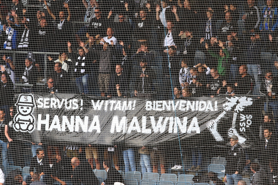 Sturm Graz - Austria Lustenau
Oesterreichische Fussball Bundesliga, 9. Runde, SK Sturm Graz - SC Austria Lustenau, Stadion Liebenau Graz, 18.09.2022. 

Foto zeigt Fans von Sturm mit einem Spruchband
Schlüsselwörter: schwarzeszenewien baby