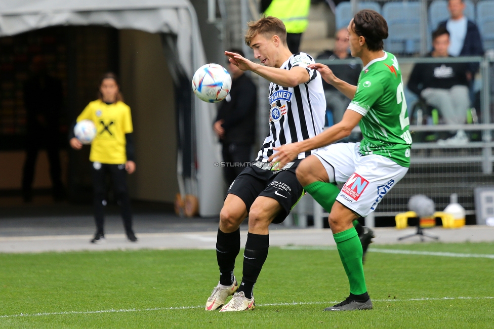 Sturm Graz - Austria Lustenau
Oesterreichische Fussball Bundesliga, 9. Runde, SK Sturm Graz - SC Austria Lustenau, Stadion Liebenau Graz, 18.09.2022. 

Foto zeigt David Affengruber (Sturm)
