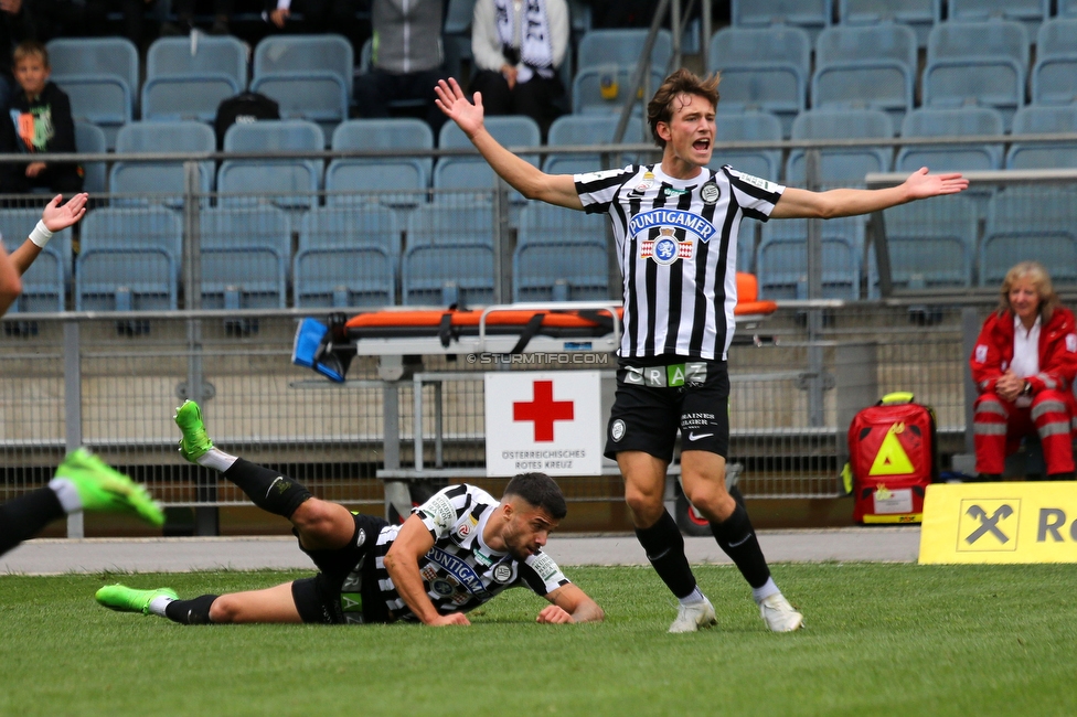 Sturm Graz - Austria Lustenau
Oesterreichische Fussball Bundesliga, 9. Runde, SK Sturm Graz - SC Austria Lustenau, Stadion Liebenau Graz, 18.09.2022. 

Foto zeigt Jusuf Gazibegovic (Sturm) und William Boeving (Sturm)
