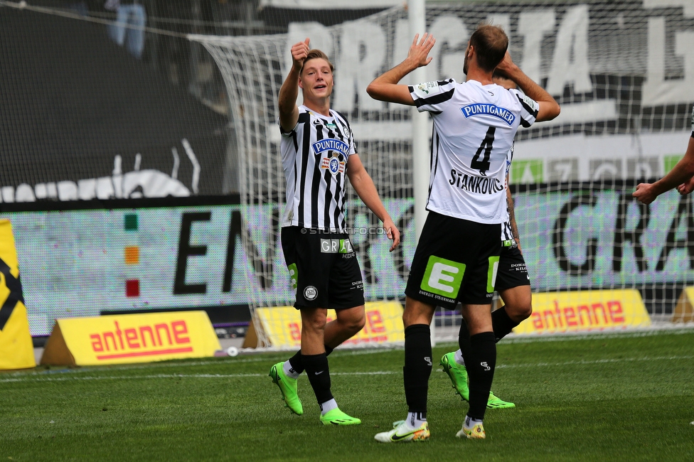 Sturm Graz - Austria Lustenau
Oesterreichische Fussball Bundesliga, 9. Runde, SK Sturm Graz - SC Austria Lustenau, Stadion Liebenau Graz, 18.09.2022. 

Foto zeigt Alexander Prass (Sturm) und Jon Gorenc-Stankovic (Sturm)
Schlüsselwörter: torjubel