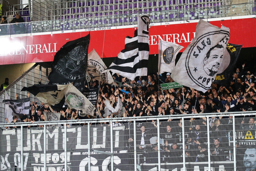 Austria Wien - Sturm Graz
Oesterreichische Fussball Bundesliga, 10. Runde, FK Austria Wien - SK Sturm Graz, Generali-Arena Wien, 02.10.2022. 

Foto zeigt Fans von Sturm
