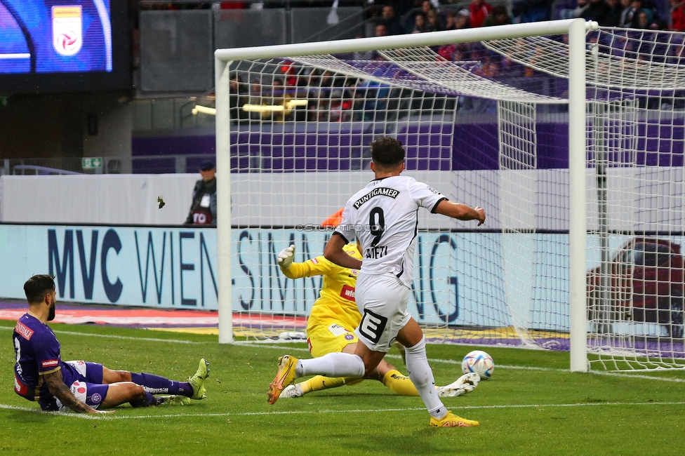 Austria Wien - Sturm Graz
Oesterreichische Fussball Bundesliga, 10. Runde, FK Austria Wien - SK Sturm Graz, Generali-Arena Wien, 02.10.2022. 

Foto zeigt Albian Ajeti (Sturm)
