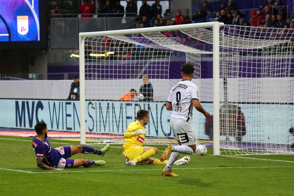 Austria Wien - Sturm Graz
Oesterreichische Fussball Bundesliga, 10. Runde, FK Austria Wien - SK Sturm Graz, Generali-Arena Wien, 02.10.2022. 

Foto zeigt Albian Ajeti (Sturm)
