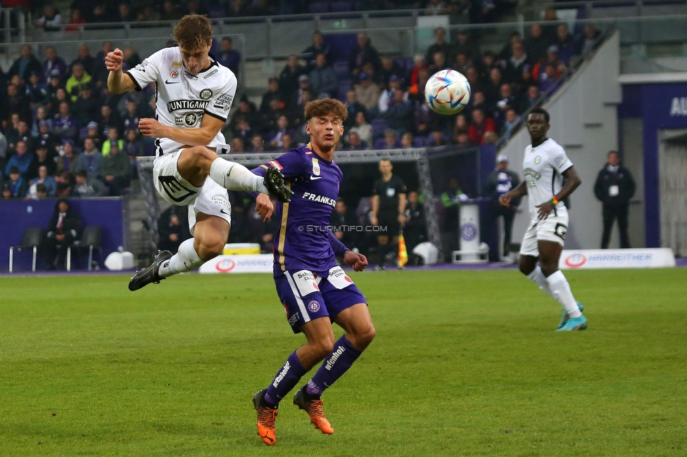 Austria Wien - Sturm Graz
Oesterreichische Fussball Bundesliga, 10. Runde, FK Austria Wien - SK Sturm Graz, Generali-Arena Wien, 02.10.2022. 

Foto zeigt David Affengruber (Sturm)
