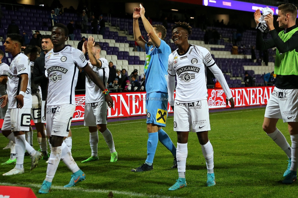 Austria Wien - Sturm Graz
Oesterreichische Fussball Bundesliga, 10. Runde, FK Austria Wien - SK Sturm Graz, Generali-Arena Wien, 02.10.2022. 

Foto zeigt Mohammed Fuseini (Sturm) und Amadou Dante (Sturm)
