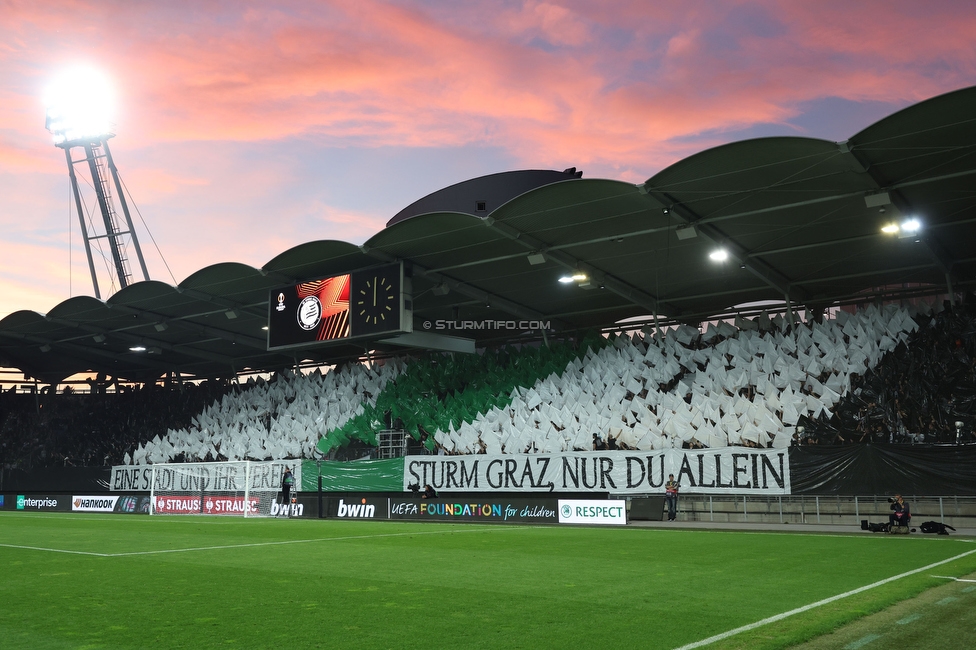 Sturm Graz - Lazio
UEFA Europa League Gruppenphase 3. Spieltag, SK Sturm Graz - SS Lazio, Stadion Liebenau Graz, 06.10.2022. 

Foto zeigt Fans von Sturm mit einer Choreografie
