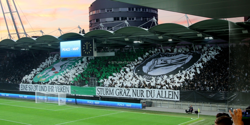 Sturm Graz - Lazio
UEFA Europa League Gruppenphase 3. Spieltag, SK Sturm Graz - SS Lazio, Stadion Liebenau Graz, 06.10.2022. 

Foto zeigt Fans von Sturm mit einer Choreografie
