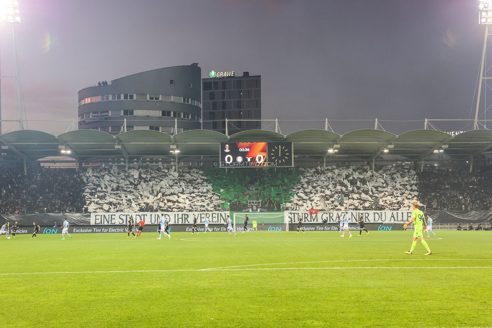 Sturm Graz - Lazio
UEFA Europa League Gruppenphase 3. Spieltag, SK Sturm Graz - SS Lazio, Stadion Liebenau Graz, 06.10.2022. 

Foto zeigt Fans von Sturm mit einer Choreografie
