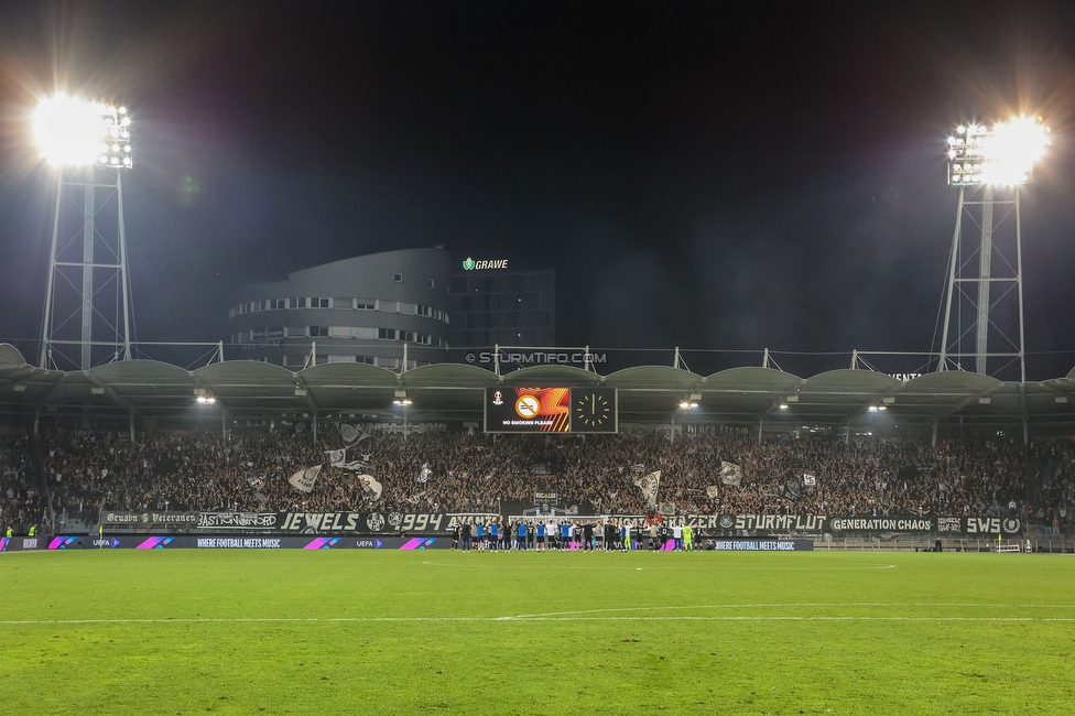 Sturm Graz - Lazio
UEFA Europa League Gruppenphase 3. Spieltag, SK Sturm Graz - SS Lazio, Stadion Liebenau Graz, 06.10.2022. 

Foto zeigt Fans von Sturm und die Mannschaft von Sturm
