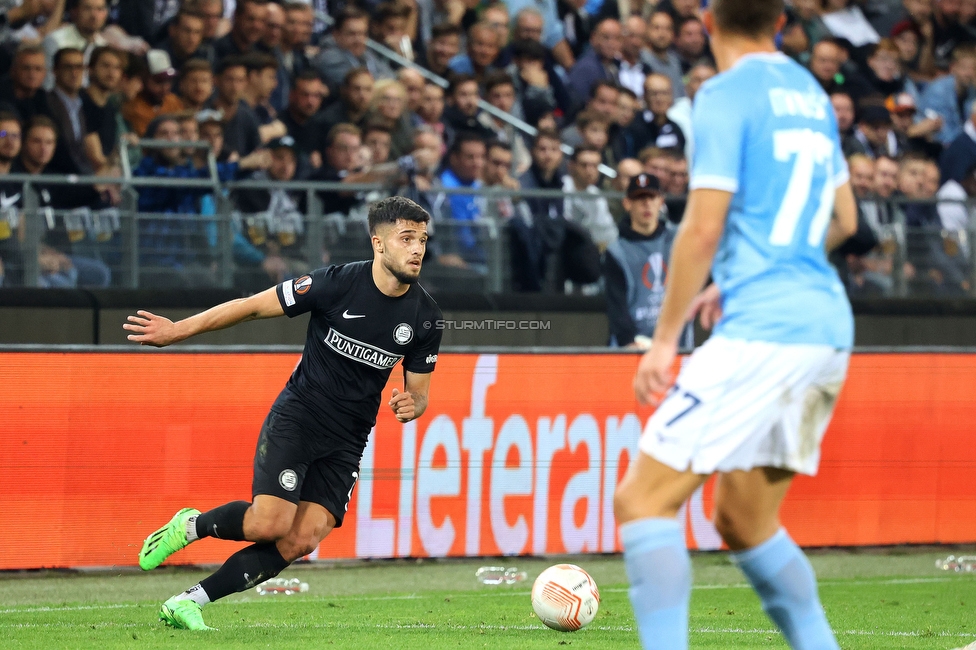 Sturm Graz - Lazio
UEFA Europa League Gruppenphase 3. Spieltag, SK Sturm Graz - SS Lazio, Stadion Liebenau Graz, 06.10.2022. 

Foto zeigt Jusuf Gazibegovic (Sturm)
