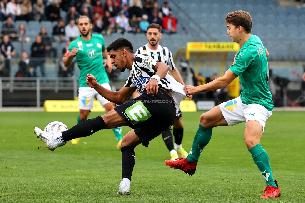 Sturm Graz - Tirol
Oesterreichische Fussball Bundesliga, 11. Runde, SK Sturm Graz - WSG Tirol, Stadion Liebenau Graz, 09.10.2022. 

Foto zeigt Manprit Sarkaria (Sturm)
