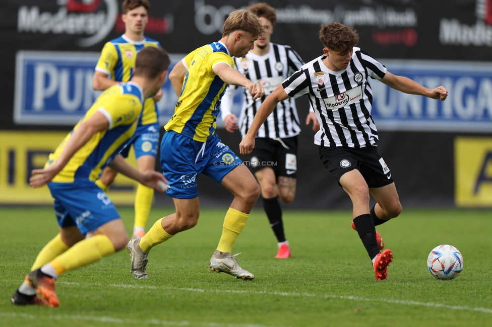 Sturm II - Vienna
Oesterreichische 2. Liga, 11. Runde, SK Sturm Graz II - First Vienna FC 1894, Solarstadion Gleisdorf, 09.10.2022. 

Foto zeigt Moritz Wels (Sturm II)
