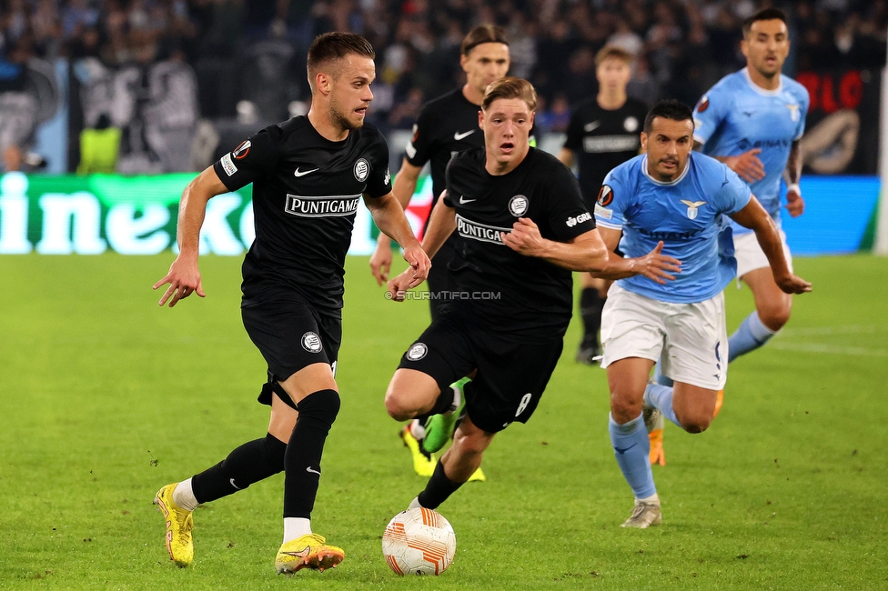 Lazio - Sturm Graz
UEFA Europa League Gruppenphase 4. Spieltag, SS Lazio - SK Sturm Graz, Stadio Olimpico Rom, 13.10.2022. 

Foto zeigt Tomi Horvat (Sturm) und Alexander Prass (Sturm)
