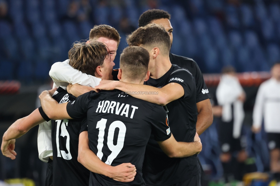 Lazio - Sturm Graz
UEFA Europa League Gruppenphase 4. Spieltag, SS Lazio - SK Sturm Graz, Stadio Olimpico Rom, 13.10.2022. 

Foto zeigt William Boeving (Sturm) und Tomi Horvat (Sturm)
Schlüsselwörter: torjubel