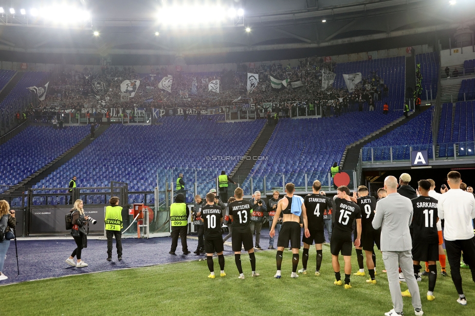 Lazio - Sturm Graz
UEFA Europa League Gruppenphase 4. Spieltag, SS Lazio - SK Sturm Graz, Stadio Olimpico Rom, 13.10.2022. 

Foto zeigt die Mannschaft von Sturm und Fans von Sturm
