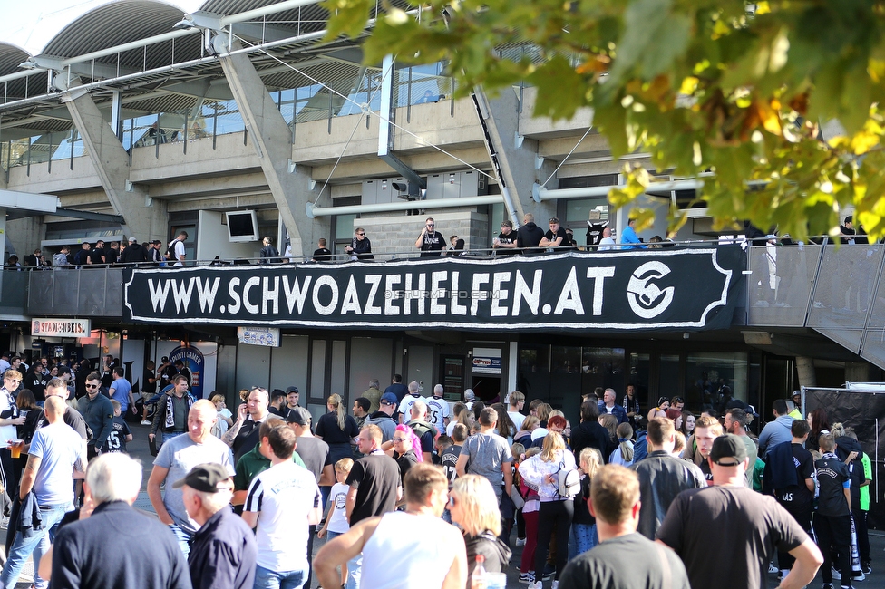 Sturm Graz - Wolfsberg
Oesterreichische Fussball Bundesliga, 12. Runde, SK Sturm Graz - Wolfsberger AC, Stadion Liebenau Graz, 16.10.2022. 

Foto zeigt den Nordkurvenbalkon mit einem Spruchband
