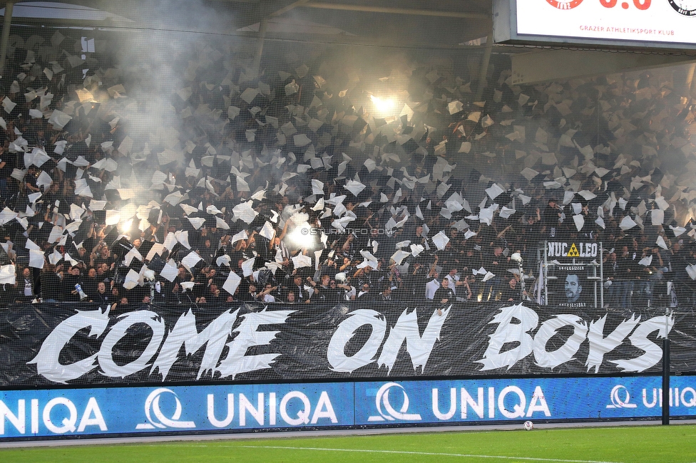 GAK - Sturm Graz
OEFB Cup, 3. Runde, Grazer AK 1902 - SK Sturm Graz, Stadion Liebenau Graz, 19.10.2022. 

Foto zeigt Fans von Sturm mit einer Choreografie
