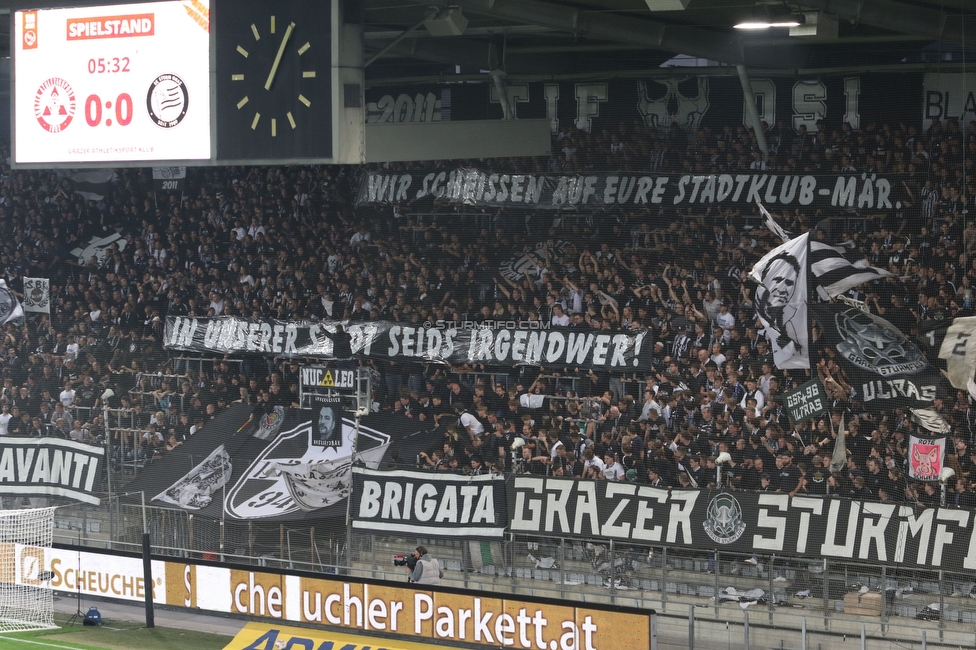 GAK - Sturm Graz
OEFB Cup, 3. Runde, Grazer AK 1902 - SK Sturm Graz, Stadion Liebenau Graz, 19.10.2022. 

Foto zeigt Fans von Sturm mit einem Spruchband
Schlüsselwörter: sturmstadion