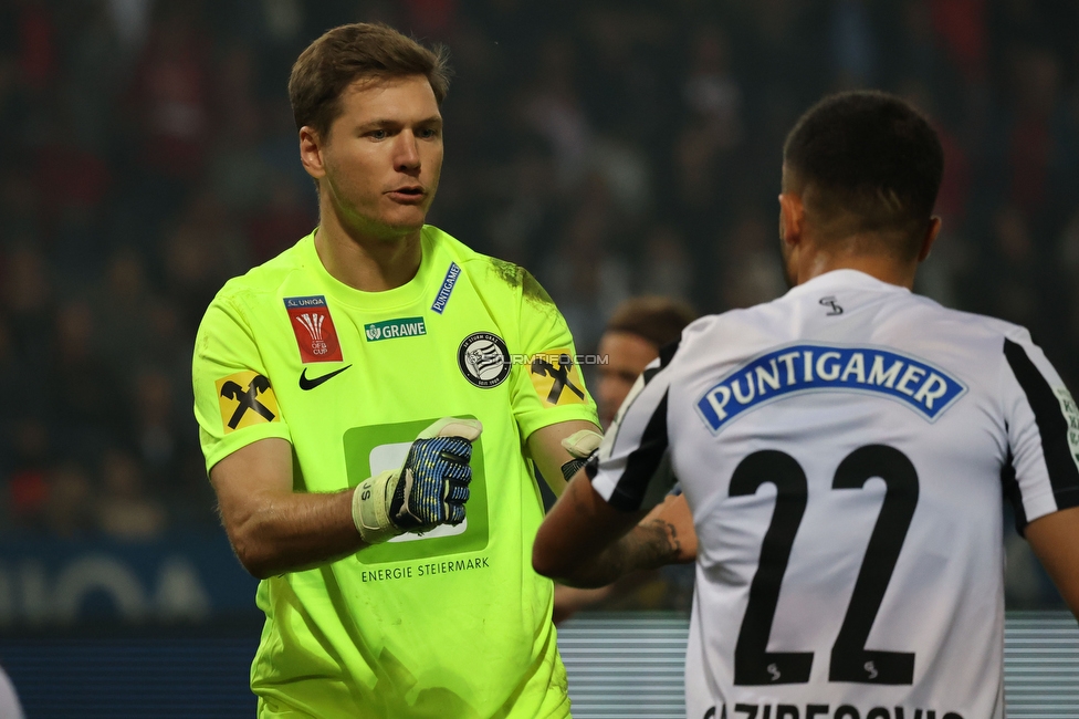 GAK - Sturm Graz
OEFB Cup, 3. Runde, Grazer AK 1902 - SK Sturm Graz, Stadion Liebenau Graz, 19.10.2022. 

Foto zeigt Joerg Siebenhandl (Sturm) und Jusuf Gazibegovic (Sturm)
