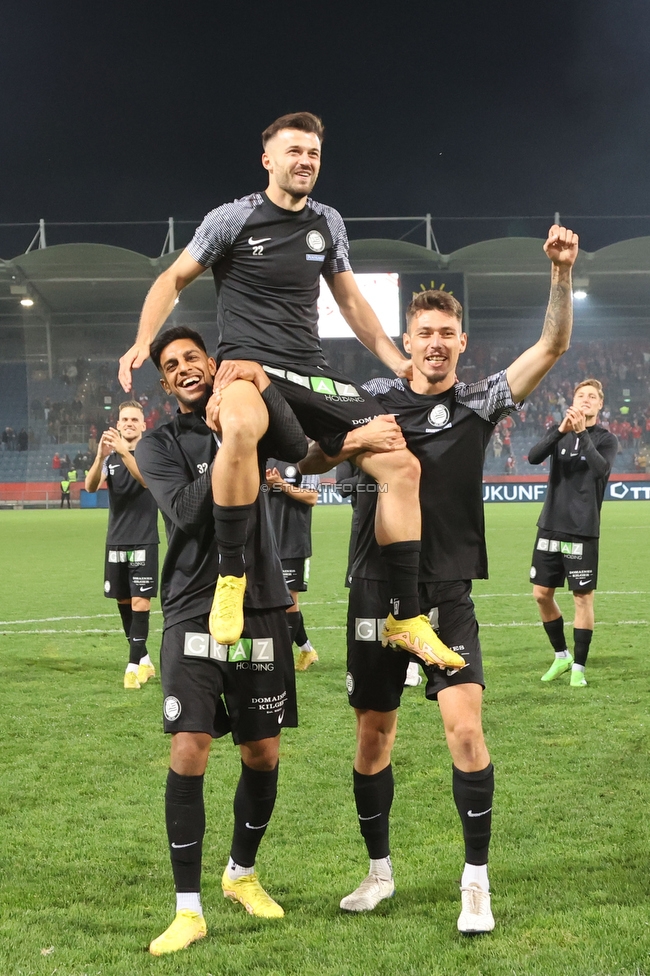 GAK - Sturm Graz
OEFB Cup, 3. Runde, Grazer AK 1902 - SK Sturm Graz, Stadion Liebenau Graz, 19.10.2022. 

Foto zeigt Albian Ajeti (Sturm), Manprit Sarkaria (Sturm) und Dominik Oroz (Sturm)
