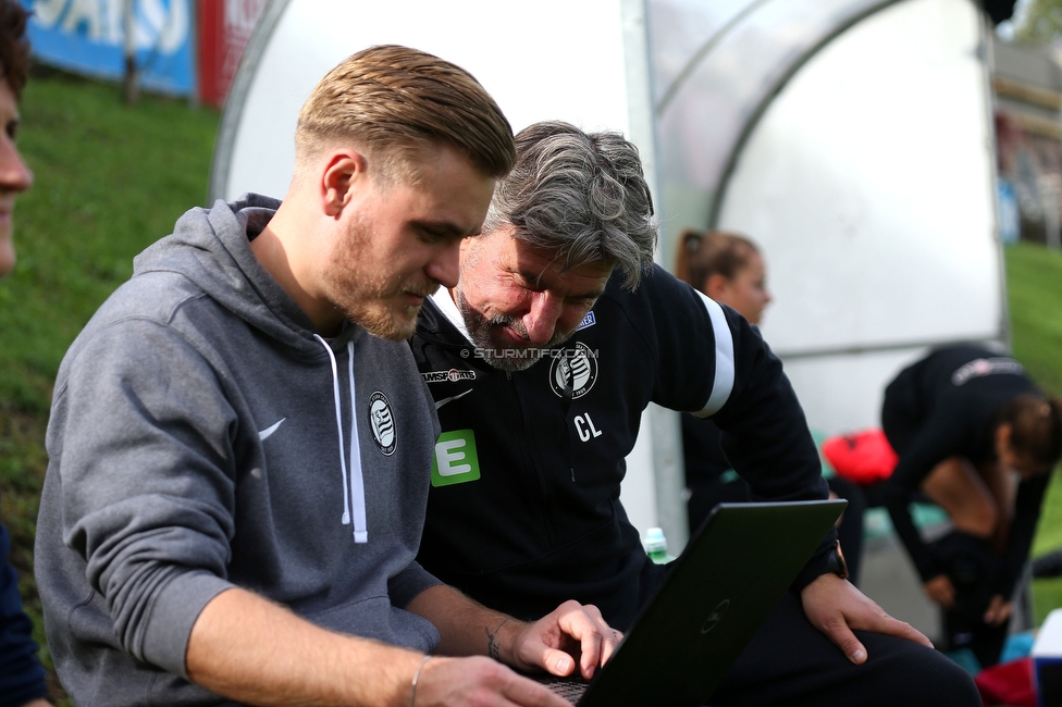 Sturm Damen - Wacker Innsbruck
OEFB Frauen Bundesliga, 7. Runde, SK Sturm Graz Damen - FC Wacker Innsbruck, MURAUER Bier Arena - StFV Graz, 23.05.2022. 

Foto zeigt Michael Erlitz (Betreuer Sturm Damen) und Christian Lang (Cheftrainer Sturm Damen)
