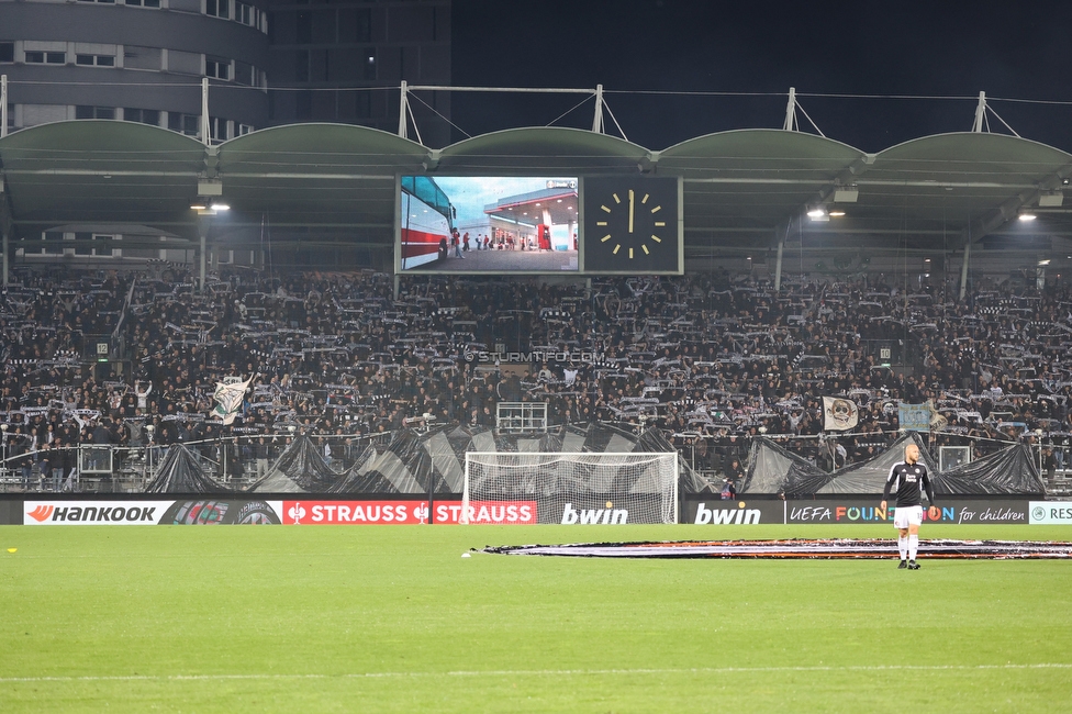 Sturm Graz - Feyenoord
UEFA Europa League Gruppenphase 5. Spieltag, SK Sturm Graz - Feyenoord Rotterdam, Stadion Liebenau Graz, 27.10.2022. 

Foto zeigt Fans von Sturm
Schlüsselwörter: schals