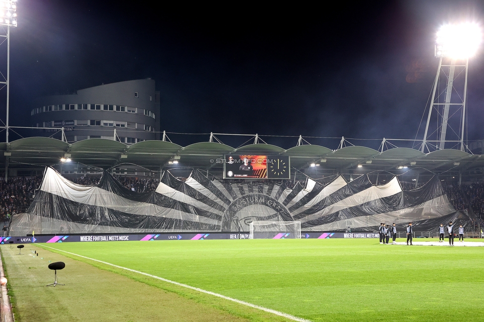 Sturm Graz - Feyenoord
UEFA Europa League Gruppenphase 5. Spieltag, SK Sturm Graz - Feyenoord Rotterdam, Stadion Liebenau Graz, 27.10.2022. 

Foto zeigt Fans von Sturm mit einer Choreografie
Schlüsselwörter: pyrotechnik