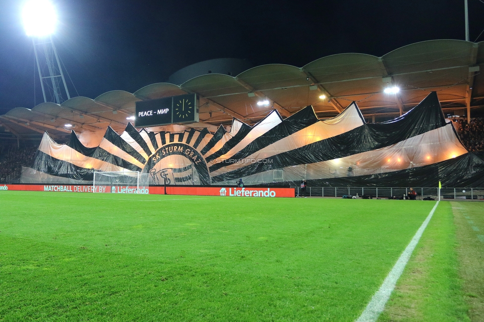 Sturm Graz - Feyenoord
UEFA Europa League Gruppenphase 5. Spieltag, SK Sturm Graz - Feyenoord Rotterdam, Stadion Liebenau Graz, 27.10.2022. 

Foto zeigt Fans von Sturm mit einer Choreografie
Schlüsselwörter: pyrotechnik