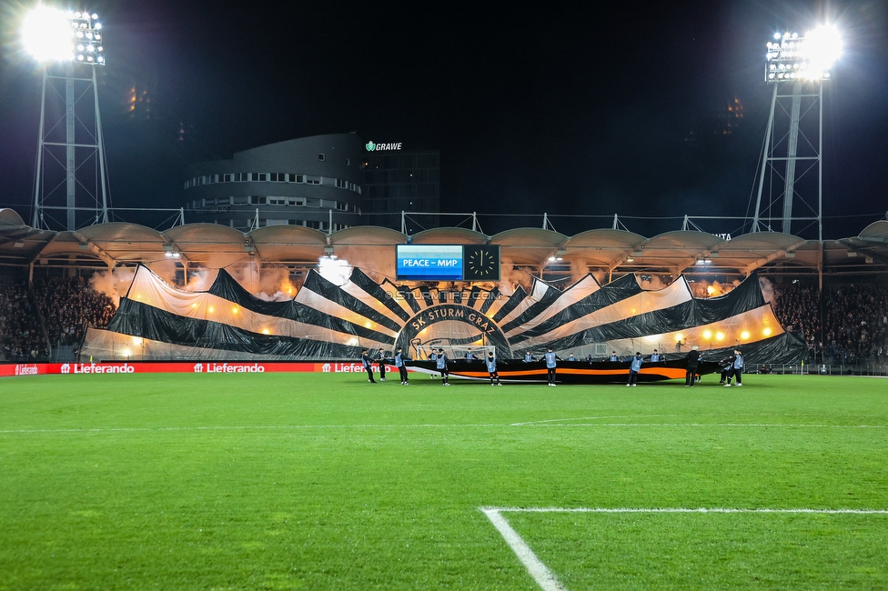 Sturm Graz - Feyenoord
UEFA Europa League Gruppenphase 5. Spieltag, SK Sturm Graz - Feyenoord Rotterdam, Stadion Liebenau Graz, 27.10.2022. 

Foto zeigt Fans von Sturm mit einer Choreografie
Schlüsselwörter: pyrotechnik