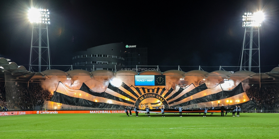 Sturm Graz - Feyenoord
UEFA Europa League Gruppenphase 5. Spieltag, SK Sturm Graz - Feyenoord Rotterdam, Stadion Liebenau Graz, 27.10.2022. 

Foto zeigt Fans von Sturm mit einer Choreografie
Schlüsselwörter: pyrotechnik