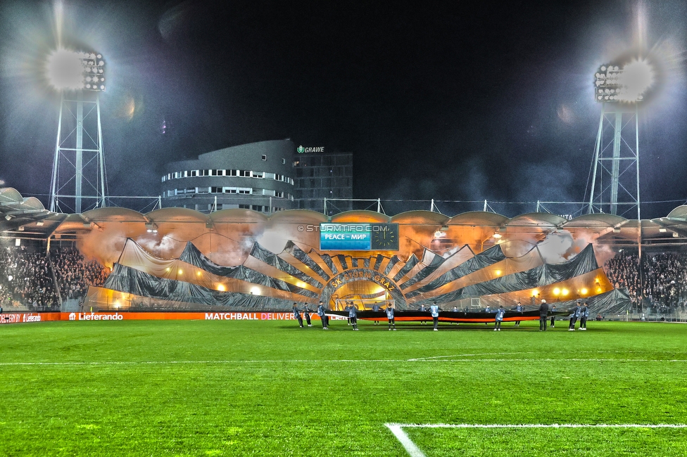 Sturm Graz - Feyenoord
UEFA Europa League Gruppenphase 5. Spieltag, SK Sturm Graz - Feyenoord Rotterdam, Stadion Liebenau Graz, 27.10.2022. 

Foto zeigt Fans von Sturm mit einer Choreografie
Schlüsselwörter: pyrotechnik