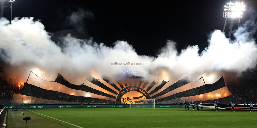 Sturm Graz - Feyenoord
UEFA Europa League Gruppenphase 5. Spieltag, SK Sturm Graz - Feyenoord Rotterdam, Stadion Liebenau Graz, 27.10.2022. 

Foto zeigt Fans von Sturm mit einer Choreografie
Schlüsselwörter: pyrotechnik