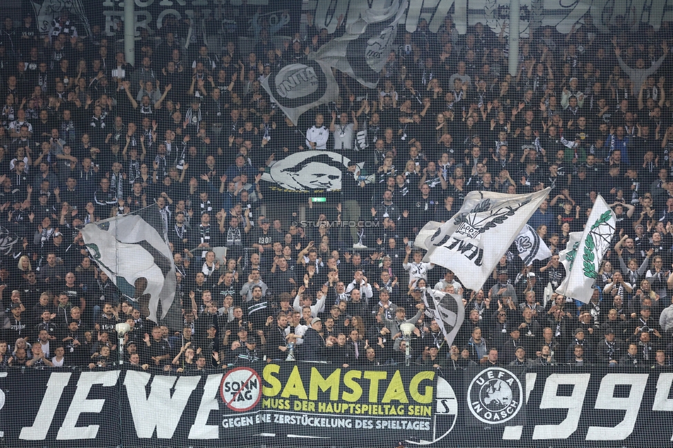 Sturm Graz - Feyenoord
UEFA Europa League Gruppenphase 5. Spieltag, SK Sturm Graz - Feyenoord Rotterdam, Stadion Liebenau Graz, 27.10.2022. 

Foto zeigt Fans von Sturm
Schlüsselwörter: samstag