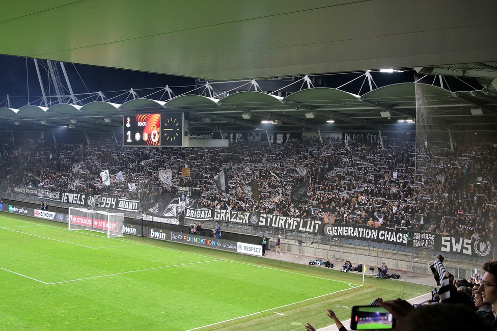 Sturm Graz - Feyenoord
UEFA Europa League Gruppenphase 5. Spieltag, SK Sturm Graz - Feyenoord Rotterdam, Stadion Liebenau Graz, 27.10.2022. 

Foto zeigt Fans von Sturm
Schlüsselwörter: schals