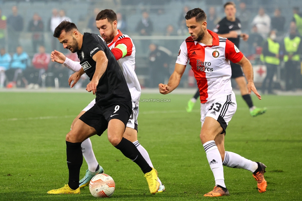 Sturm Graz - Feyenoord
UEFA Europa League Gruppenphase 5. Spieltag, SK Sturm Graz - Feyenoord Rotterdam, Stadion Liebenau Graz, 27.10.2022. 

Foto zeigt Albian Ajeti (Sturm)
