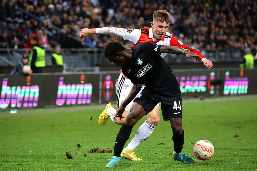 Sturm Graz - Feyenoord
UEFA Europa League Gruppenphase 5. Spieltag, SK Sturm Graz - Feyenoord Rotterdam, Stadion Liebenau Graz, 27.10.2022. 

Foto zeigt Amadou Dante (Sturm)
