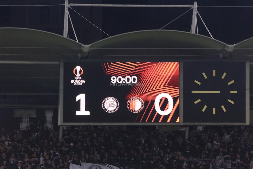 Sturm Graz - Feyenoord
UEFA Europa League Gruppenphase 5. Spieltag, SK Sturm Graz - Feyenoord Rotterdam, Stadion Liebenau Graz, 27.10.2022. 

Foto zeigt die Anzeigetafel
