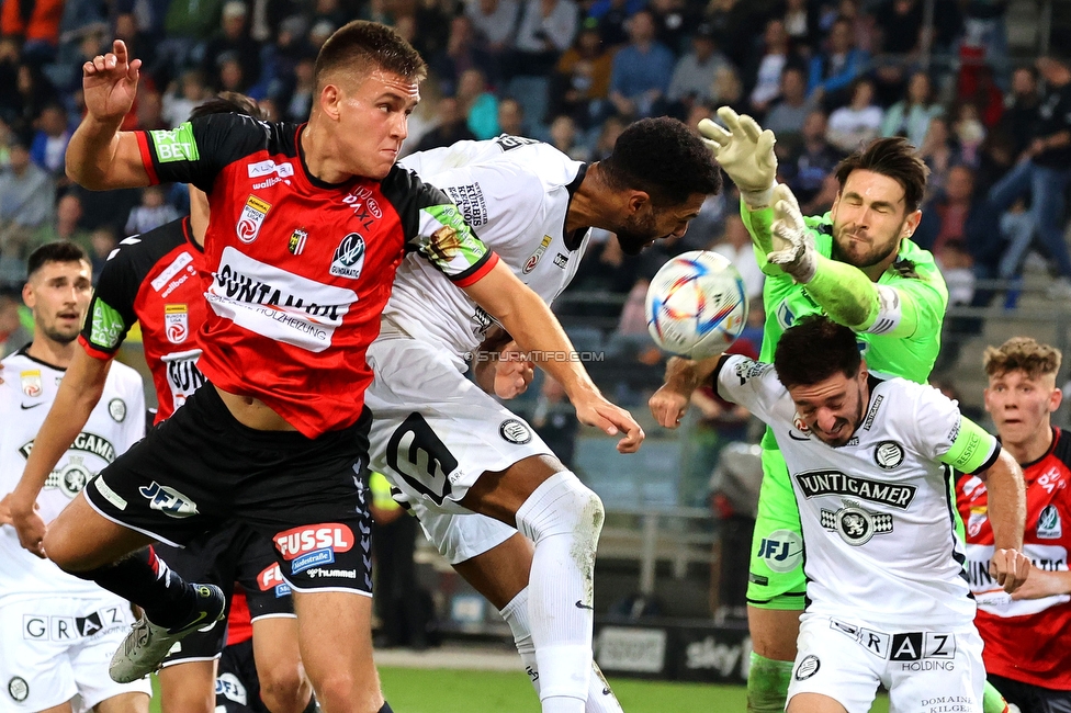 Sturm Graz - Ried
Oesterreichische Fussball Bundesliga, 14. Runde, SK Sturm Graz - SV Ried, Stadion Liebenau Graz, 30.10.2022. 

Foto zeigt Gregory Wuethrich (Sturm) und Otar Kiteishvili (Sturm)
