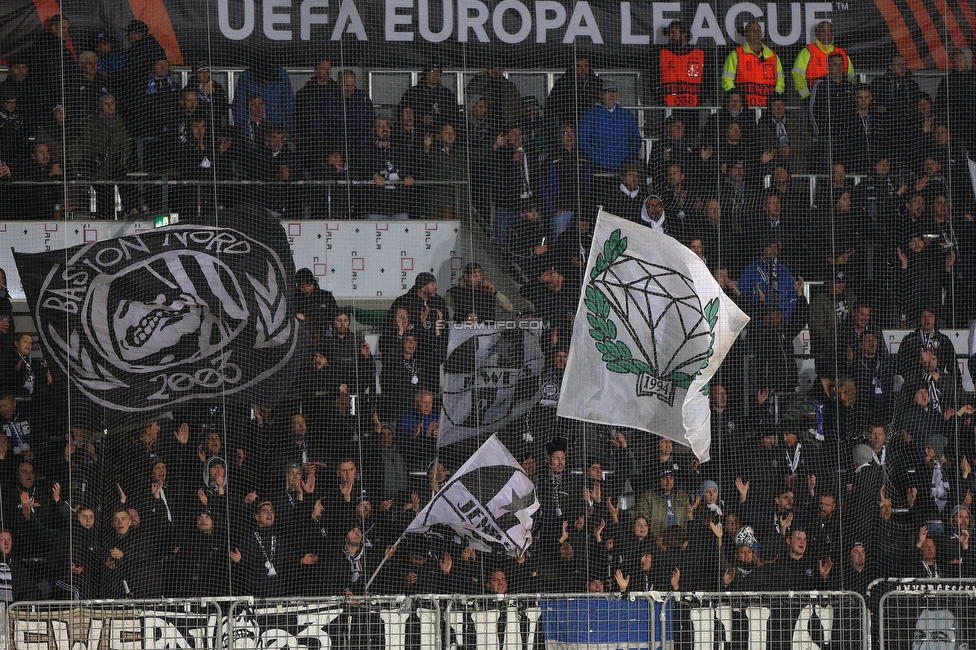 Midtjylland - Sturm Graz
UEFA Europa League Gruppenphase 6. Spieltag, FC Midtjylland - SK Sturm Graz, Arena Herning, 03.11.2022. 

Foto zeigt Fans von Sturm
