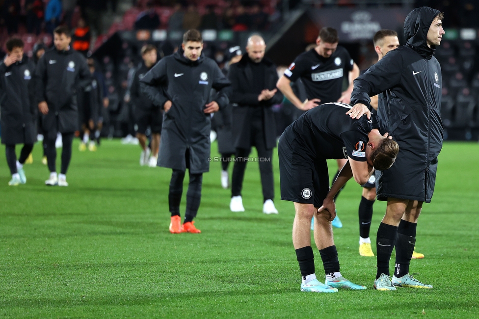 Midtjylland - Sturm Graz
UEFA Europa League Gruppenphase 6. Spieltag, FC Midtjylland - SK Sturm Graz, Arena Herning, 03.11.2022. 

Foto zeigt die Mannschaft von Sturm
Schlüsselwörter: enttaeuschung