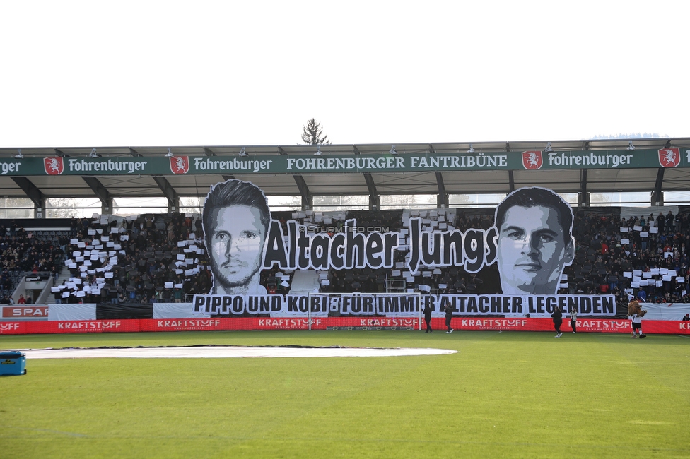 Altach - Sturm Graz
Oesterreichische Fussball Bundesliga, 15. Runde, SCR Altach - SK Sturm Graz, Stadion Schnabelholz Altach, 06.11.2022. 

Foto zeigt Fans von Altach mit einer Choreografie
