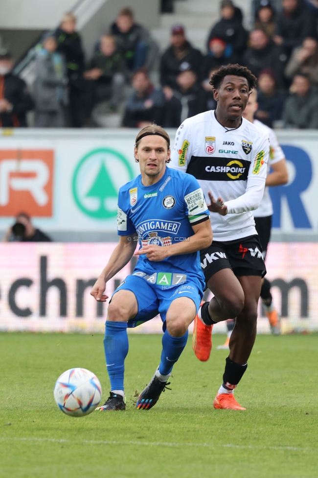 Altach - Sturm Graz
Oesterreichische Fussball Bundesliga, 15. Runde, SCR Altach - SK Sturm Graz, Stadion Schnabelholz Altach, 06.11.2022. 

Foto zeigt Stefan Hierlaender (Sturm)
