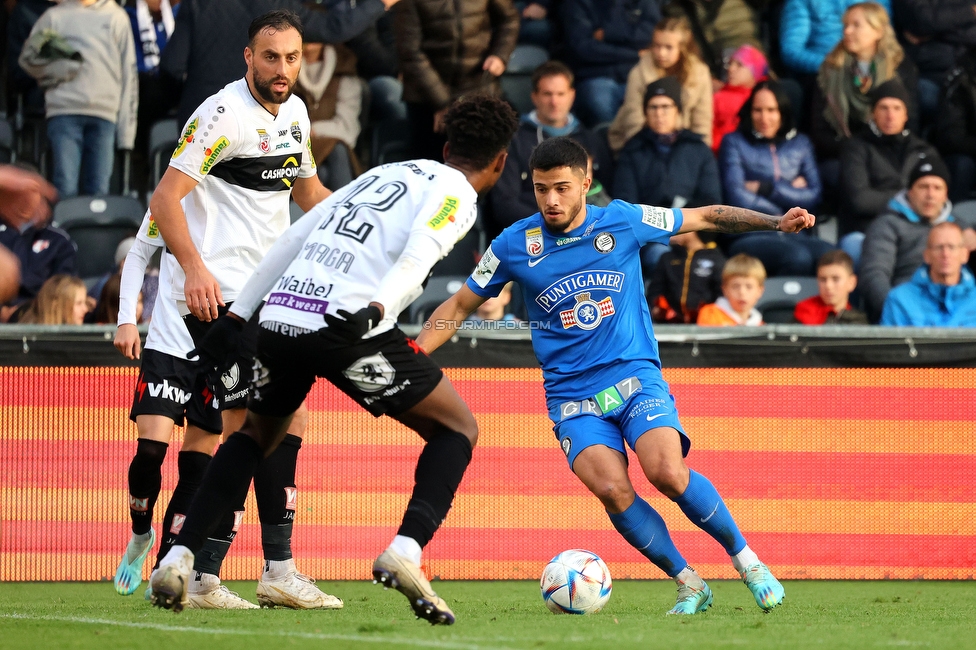 Altach - Sturm Graz
Oesterreichische Fussball Bundesliga, 15. Runde, SCR Altach - SK Sturm Graz, Stadion Schnabelholz Altach, 06.11.2022. 

Foto zeigt Jusuf Gazibegovic (Sturm)
Schlüsselwörter: torjubel